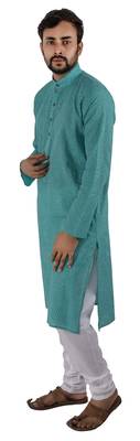 Green plain cotton kurta-pajama 1