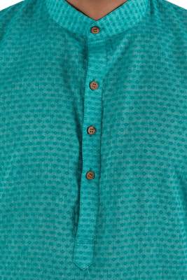 Green plain cotton kurta-pajama 3