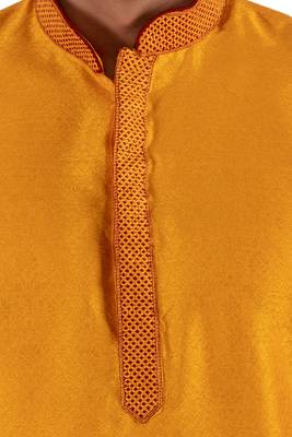 Yellow embroidered raw silk kurta-pajama 2