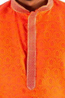 Orange embroidered raw silk kurta-pajama 1