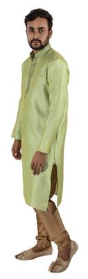 Green embroidered raw silk kurta-pajama 1