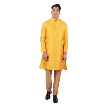 Yellow brasso faux silk kurta-pajama 1
