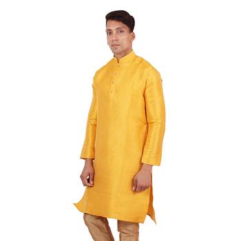 Yellow brasso faux silk kurta-pajama 2