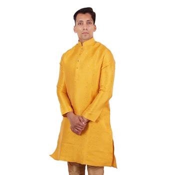 Yellow brasso faux silk kurta-pajama 4