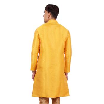 Yellow brasso faux silk kurta-pajama 5