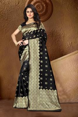 Black Woven Banarasi Silk Saree With Blouse 1