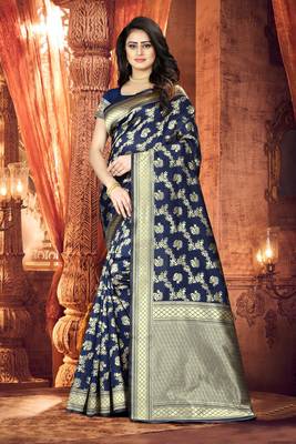 Blue Woven Banarasi Silk Saree With Blouse 1