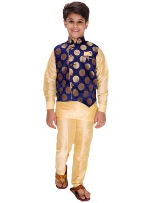 Blue printed cotton silk boys-kurta-pyjama 1