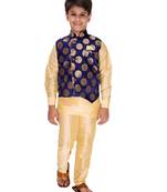 Blue printed cotton silk boys-kurta-pyjama