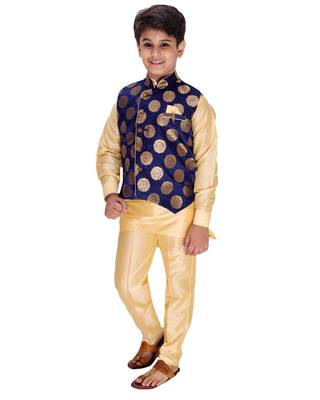 Blue printed cotton silk boys-kurta-pyjama 3