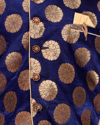 Blue printed cotton silk boys-kurta-pyjama 4
