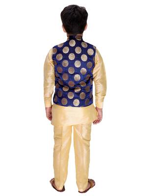 Blue printed cotton silk boys-kurta-pyjama 5