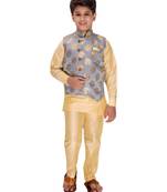 Grey printed cotton silk boys-kurta-pyjama