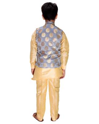 Grey printed cotton silk boys-kurta-pyjama 5