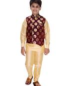 Maroon printed cotton silk boys-kurta-pyjama