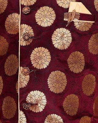 Maroon printed cotton silk boys-kurta-pyjama 4