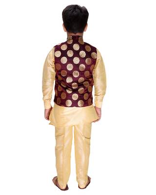 Maroon printed cotton silk boys-kurta-pyjama 5
