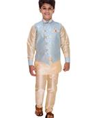 Blue printed cotton silk boys-kurta-pyjama