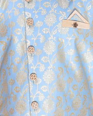 Blue printed cotton silk boys-kurta-pyjama 4
