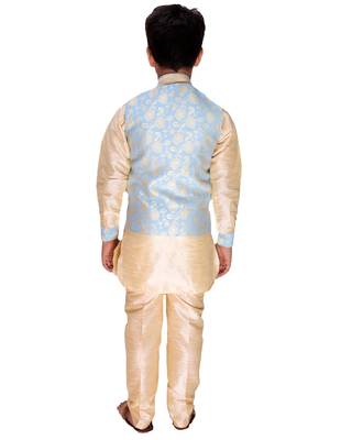 Blue printed cotton silk boys-kurta-pyjama 5