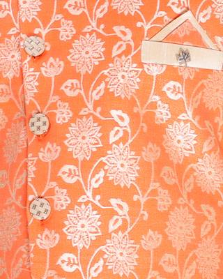 Orange printed cotton silk boys-kurta-pyjama 3