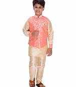 Pink printed cotton silk boys-kurta-pyjama