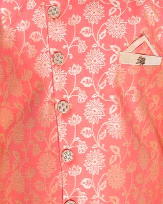 Pink printed cotton silk boys-kurta-pyjama 4