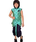 Green plain cotton silk boys-dhoti-kurta
