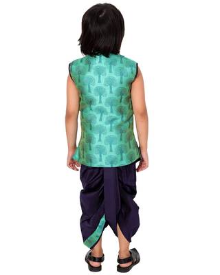 Green plain cotton silk boys-dhoti-kurta 5