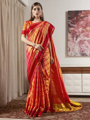 Orange woven silk saree with blouse 1