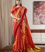 Orange woven silk saree with blouse