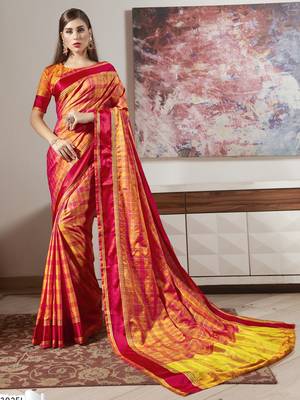 Orange woven silk saree with blouse 2