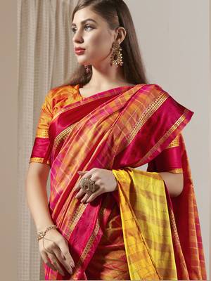 Orange woven silk saree with blouse 3