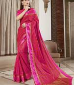 Pink woven silk saree with blouse