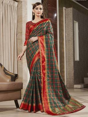 Green woven silk saree with blouse 1