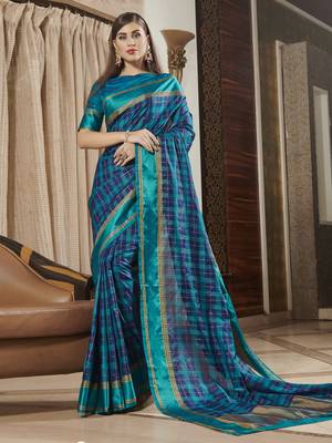 Blue woven silk saree with blouse 1
