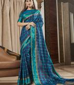Blue woven silk saree with blouse