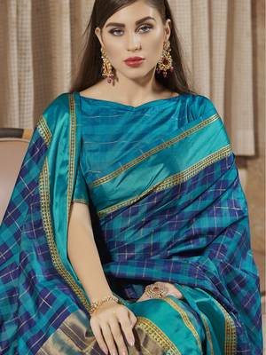 Blue woven silk saree with blouse 2