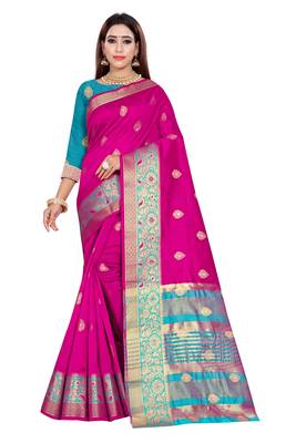 Kimisha Magenta Art Silk Jacquard Saree With Running Blouse 1