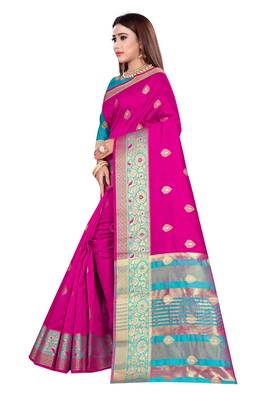 Kimisha Magenta Art Silk Jacquard Saree With Running Blouse 5