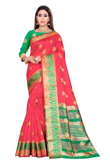 Kimisha Pink Art Silk Jacquard Saree With Running Blouse