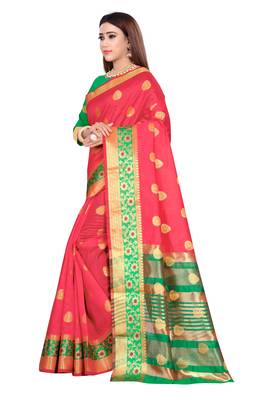 Kimisha Pink silk blend Jacquard Saree With Running Blouse 5