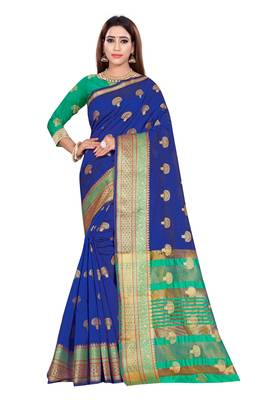 Rblue silk blend Jacquard Saree With Running Blouse 1