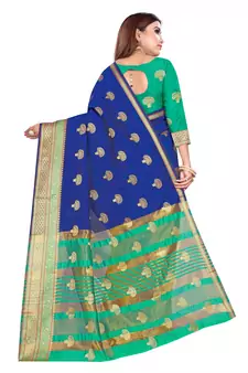Rblue silk blend Jacquard Saree With Running Blouse