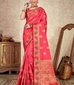 Pink woven art silk saree with blouse
