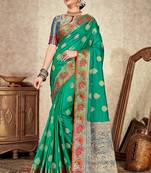 Green woven art silk saree with blouse