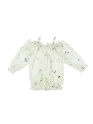 Yellow Printed Chiffon Kids Tops 1