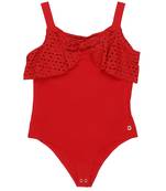 Red Plain Blended Cotton Kids Tops