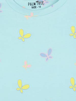 Green Printed Cotton Kids Tops 3