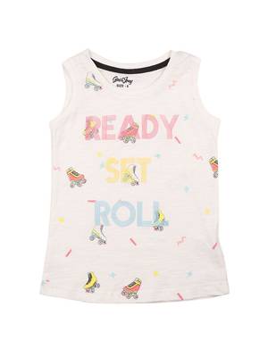 White Printed Cotton Kids Tops 1